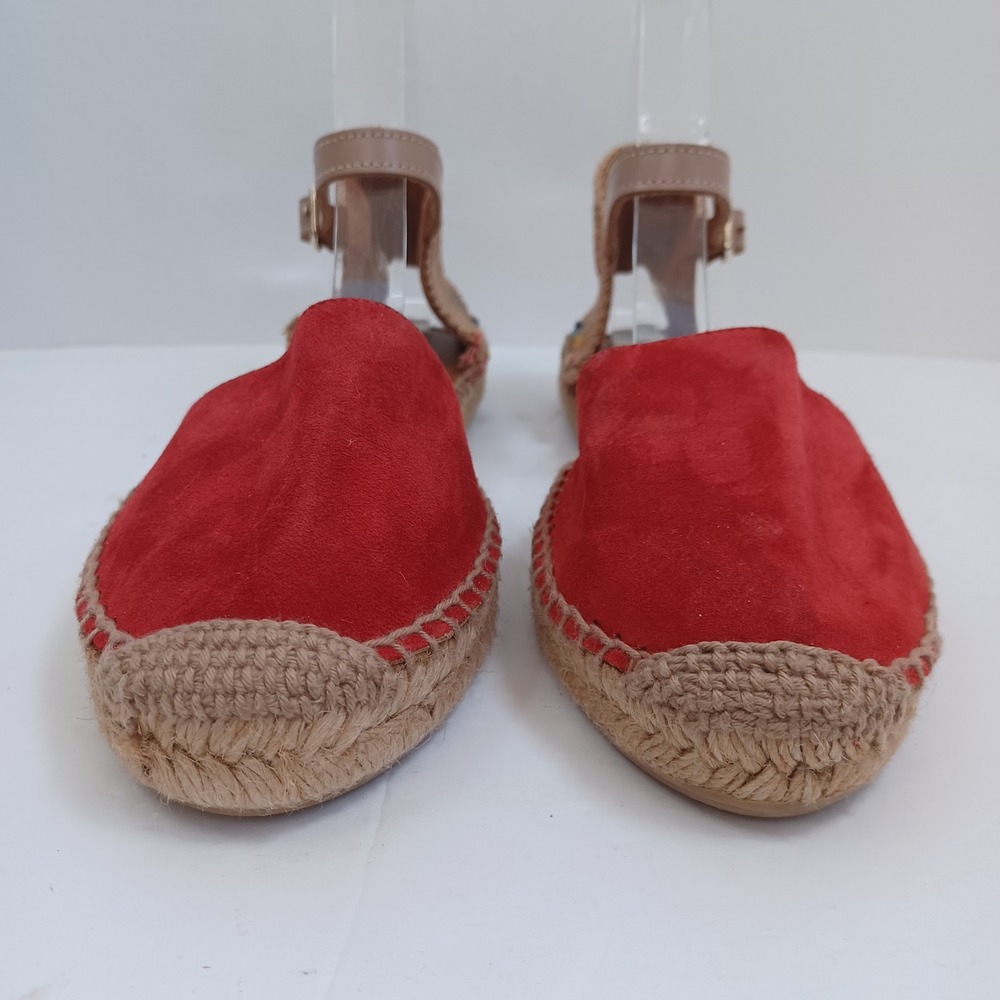 Kurt Geiger London Red Suede Espadrille Flats Ankle Strap Multi Woven Heel US 9 - Picture 4 of 14
